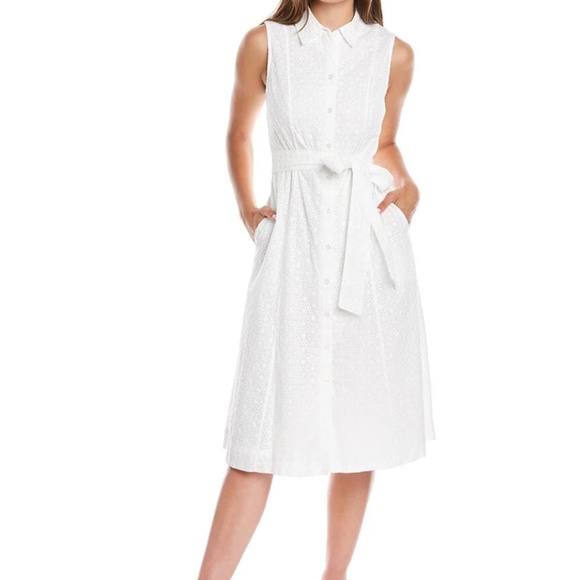 Anne Klein Sleeveless Eyelet Shirt Dress - Picture 1 of 5